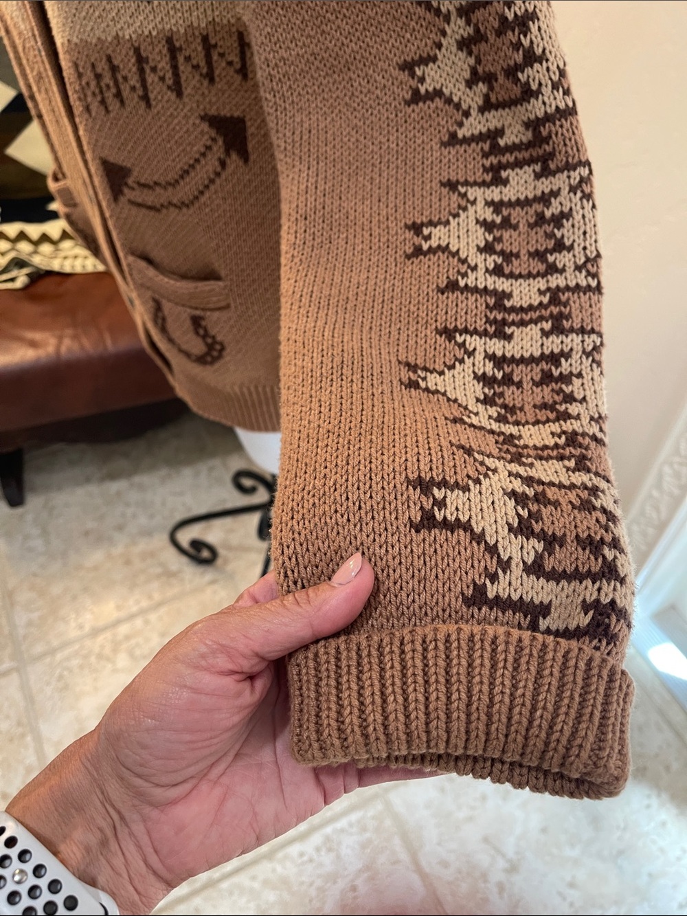 Tasha Polizzi Tan and Brown Dakota Western Horse Motif Cardigan - Picture 5 of 14